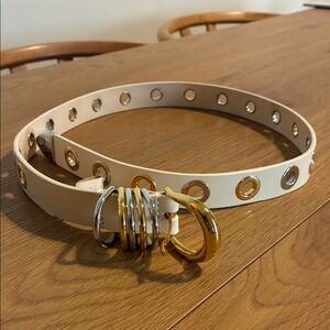 Dehanche Cream Belt with Gold and Silver Accents